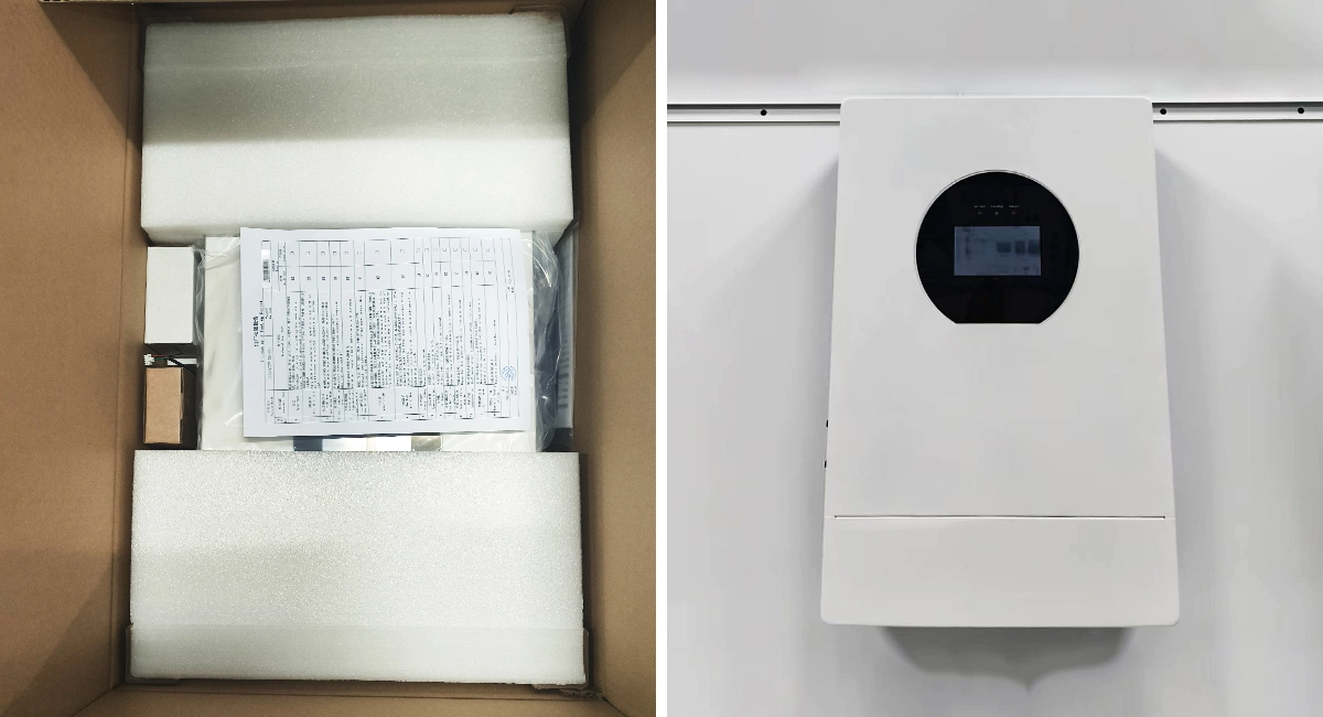 Solvic 8kW hybrid inverter unboxing and OEM packaging – inverter unit, mounting hardware, communication cables, and ODM customization options for bulk wholesale orders